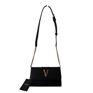 Sale ends 5/7 Versace virtus Black Leather Shoulder Bag with Gold New